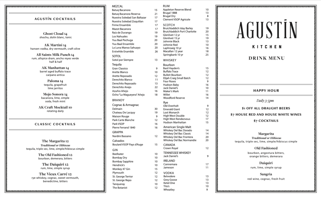 Menu Drinks Agustin Kitchen   BAR FRONT 1024x629 